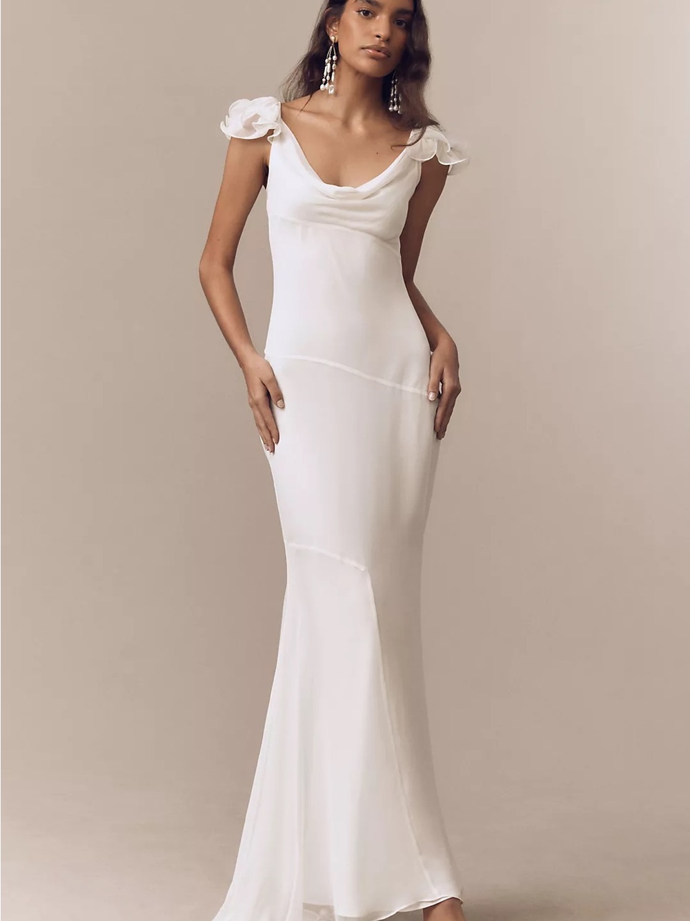 De La Vali Cowl Neck Silk Mermaid Gown White Bridal Wedding Size 6